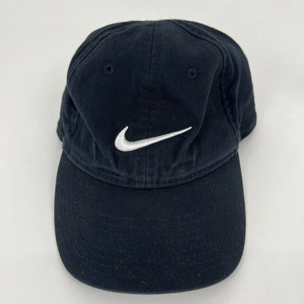 Nike Kids Black Swoosh Baseball Cap Adjustable Hat Size 4-7